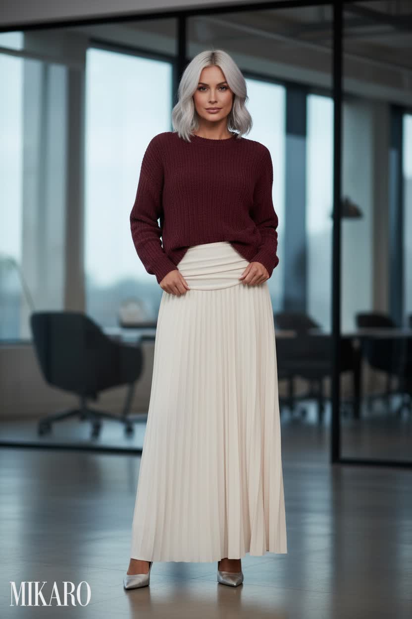 Office Chic: Maxi Skirt & Cozy Knit Fusion