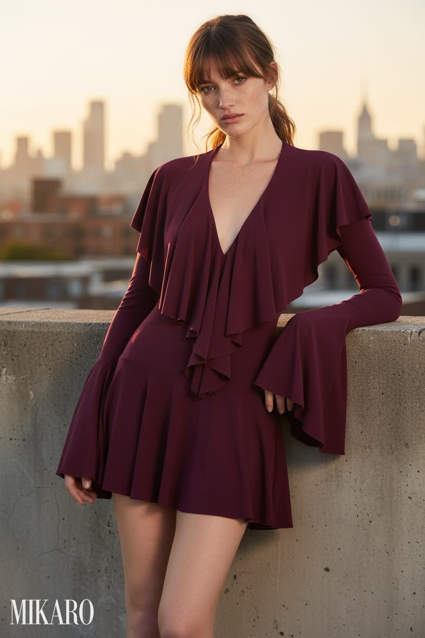 Plum Ruffle Mini Dress