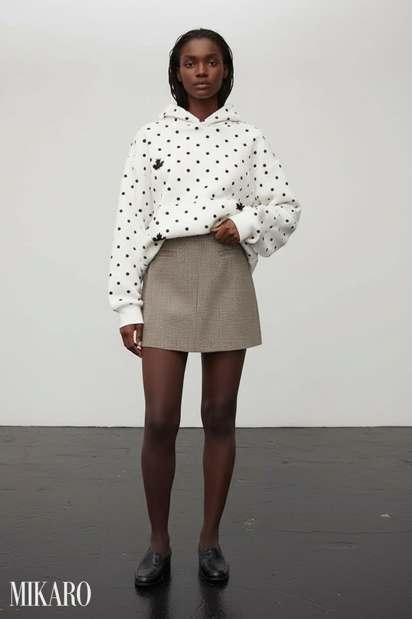 Polka Dot Hoodie & Gingham Mini Skirt
