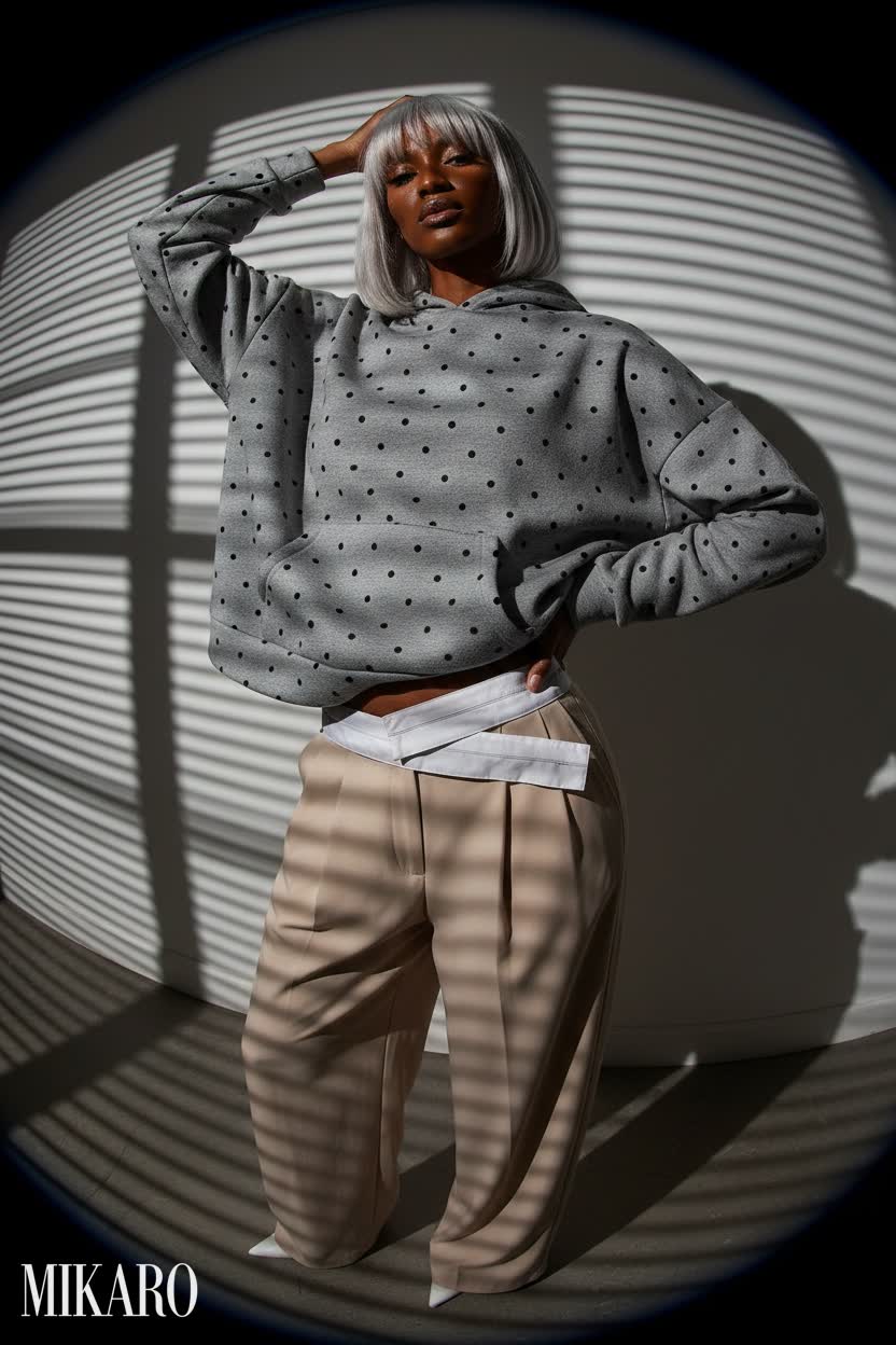 Polka Dot Hoodie & Wide-Leg Pants Ensemble