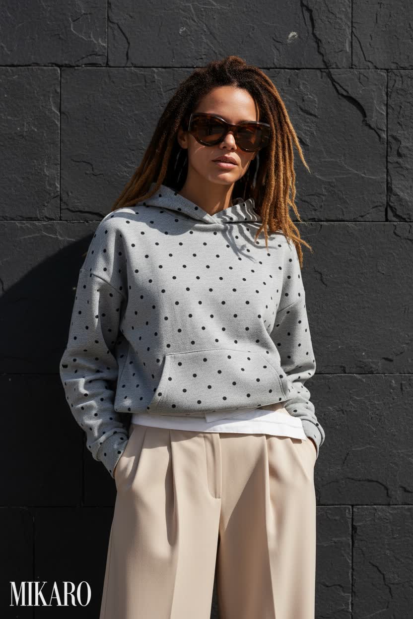 Polka Dot Hoodie & Wide-Leg Pants Urban Style