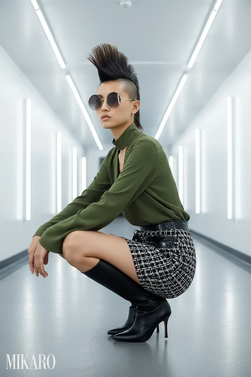 Punk Chic Blouse and Skirt Ensemble