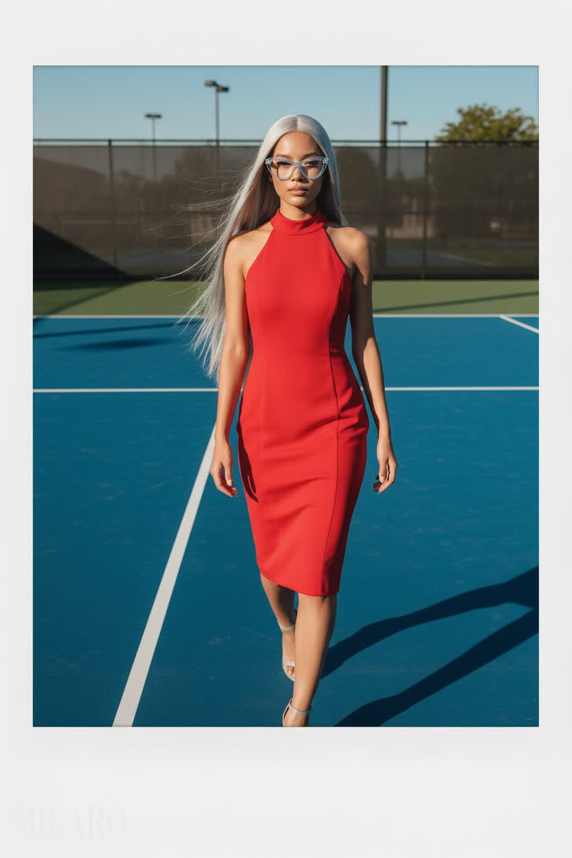 Karl Lagerfeld red halter dress Valentine's Day tennis outfit