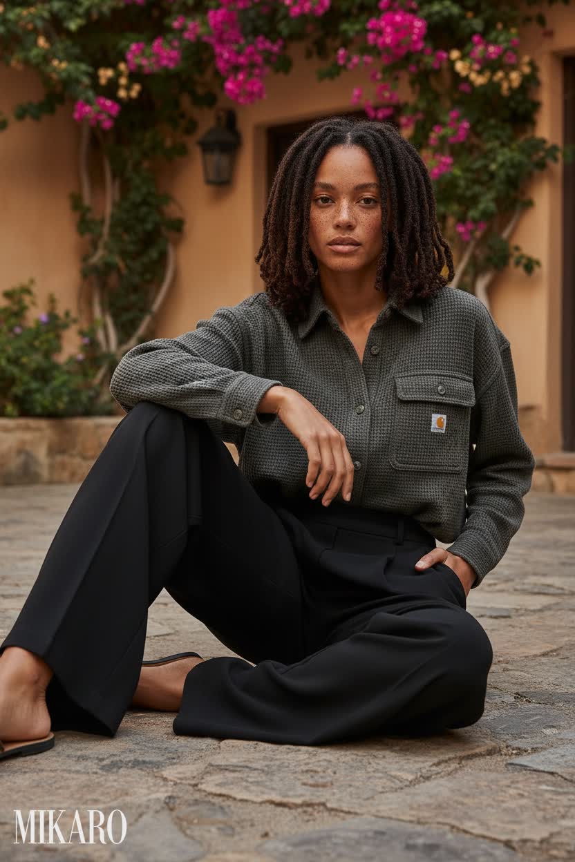 Relaxed Waffle Knit & Wide Leg Trousers