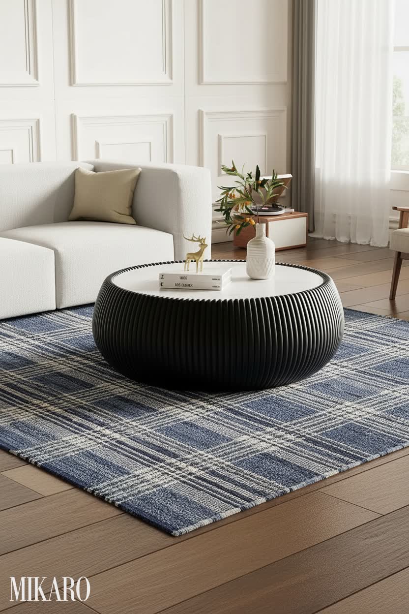 Retro: Blue Plaid Textures & Modern Living Room