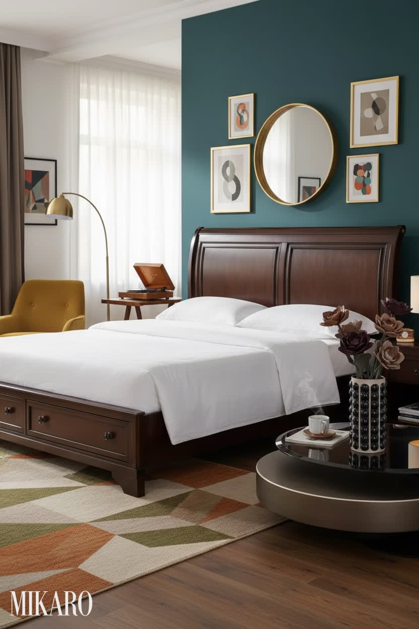 Retro Chic Bedroom Design: Trellington Sleigh Bed & GUERNSEY End Table Inspiration