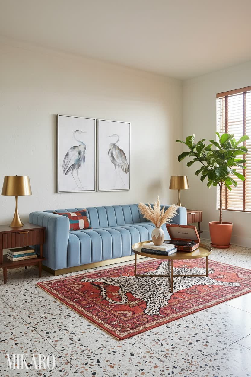 Retro Living Room: Velvet & Gold Elegance