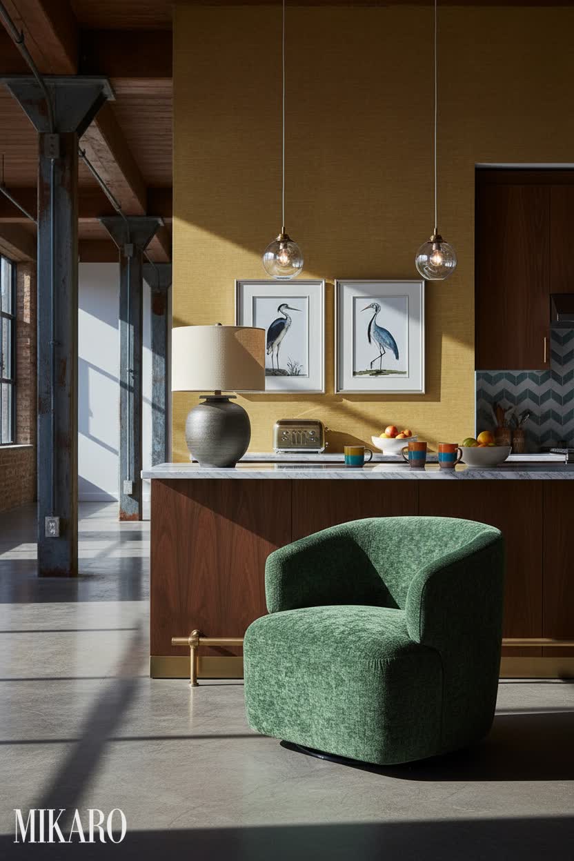 Retro Loft: A Chic Breakfast Bar Oasis with Industrial Edge