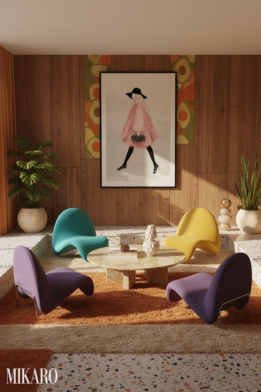 Retro: Playful Conversation Pit with Mid-Century Modern Flair