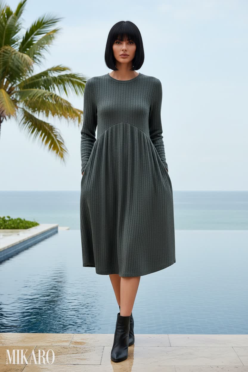Ribbed Empire Waist Tunic Dress
