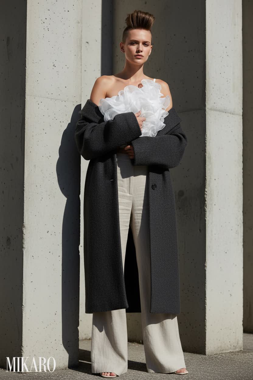 Ruffled Chiffon & Linen Trousers Outfit