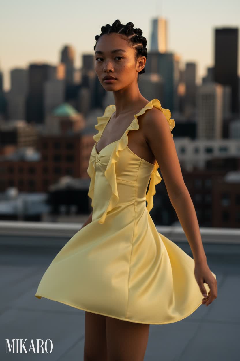 Ruffled Satin Mini Dress