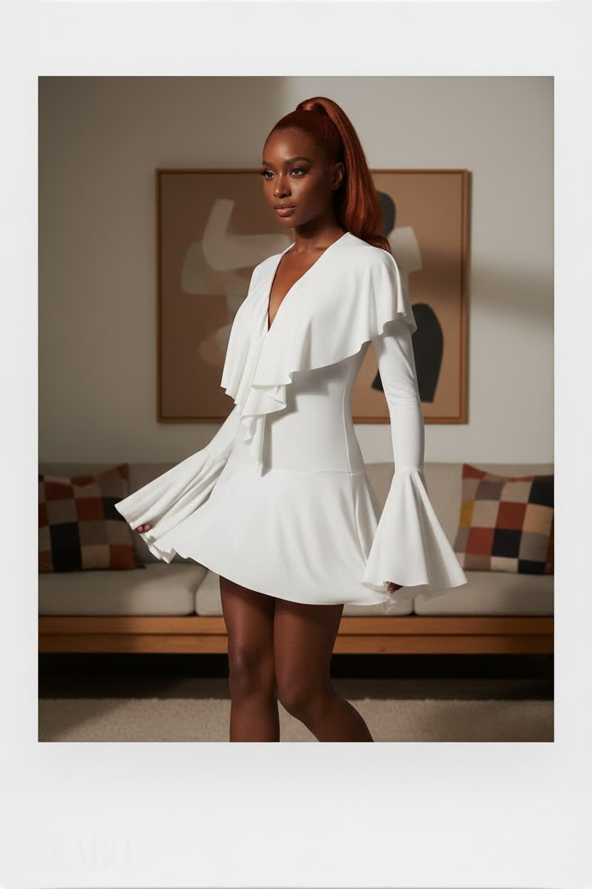 Ruffled V-Neck Mini Dress