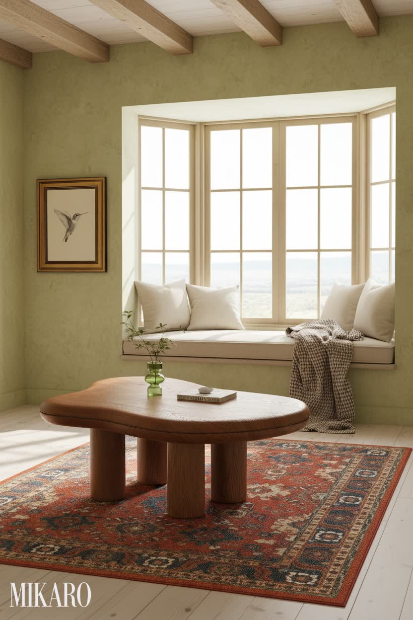 Rustic Bay Window: Cozy Retreat with Earthy Tones