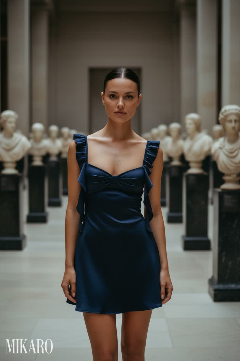 Satin Ruffle Mini Dress in Museum Hall
