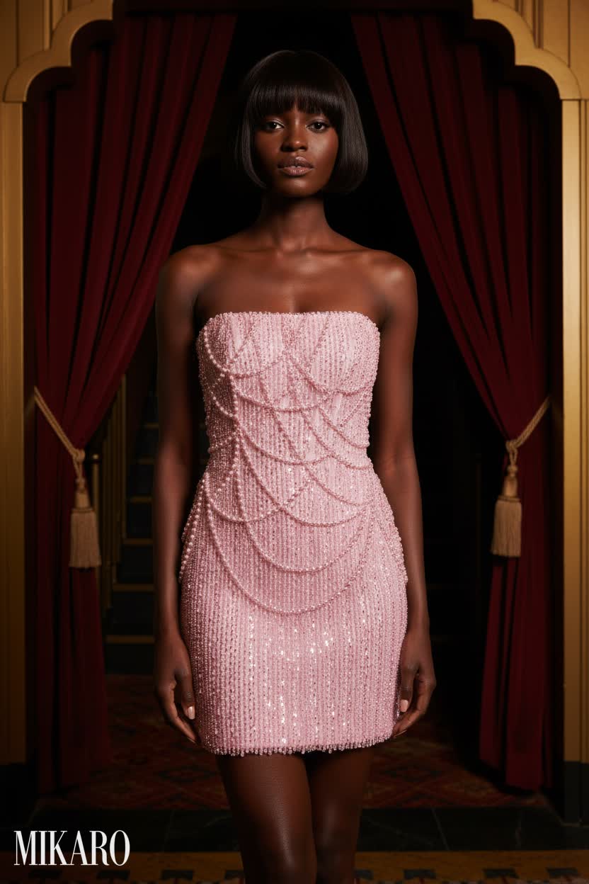 Sequin Mini Pearl Bridal Reception Dress