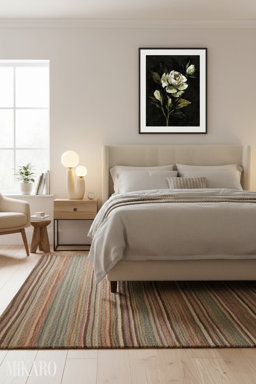 Serene Transitional Bedroom Retreat with Artful Accents