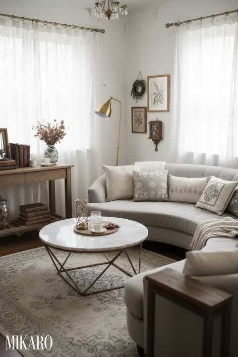 Shabby Chic: Cozy Marble & Microfiber Textures for Living Room