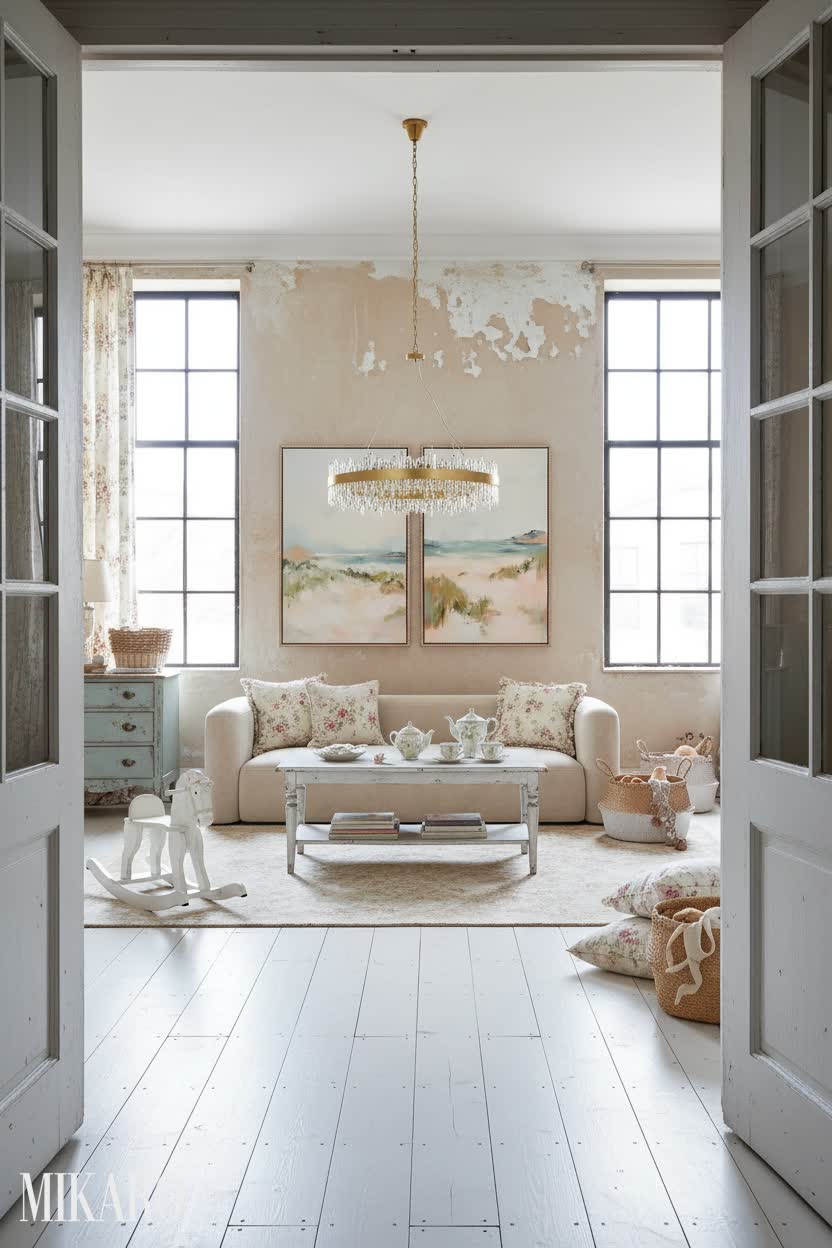 Shabby Chic: Serene Playroom Oasis with Modern Elegance