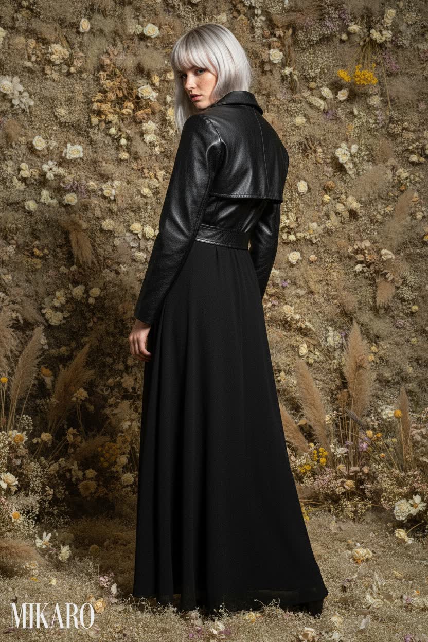 Sleek Black Leather and A-Line Skirt Ensemble