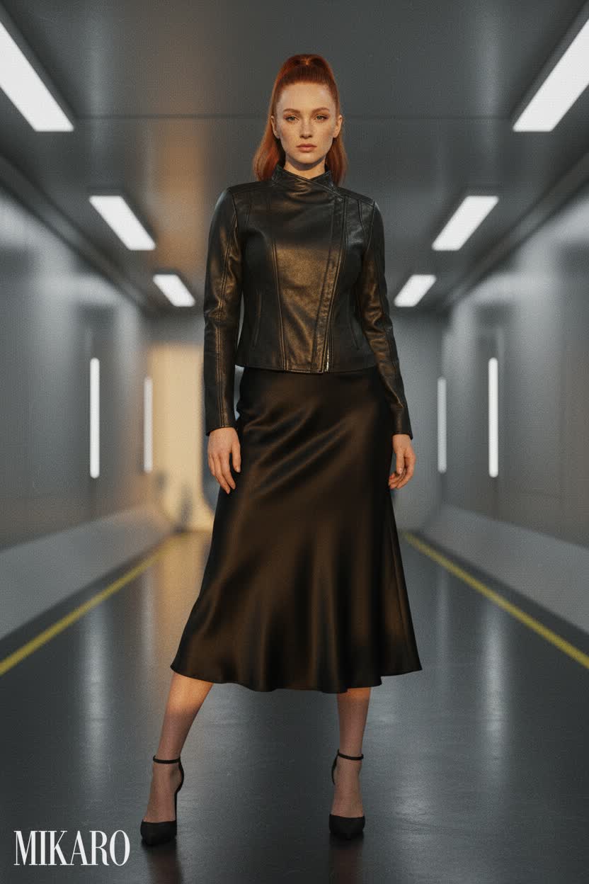 Sleek Black Leather and Satin Ensemble