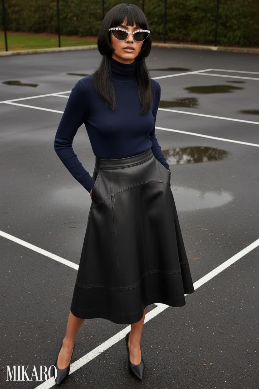 Sleek Leather & Knit Ensemble with Crystal Accents