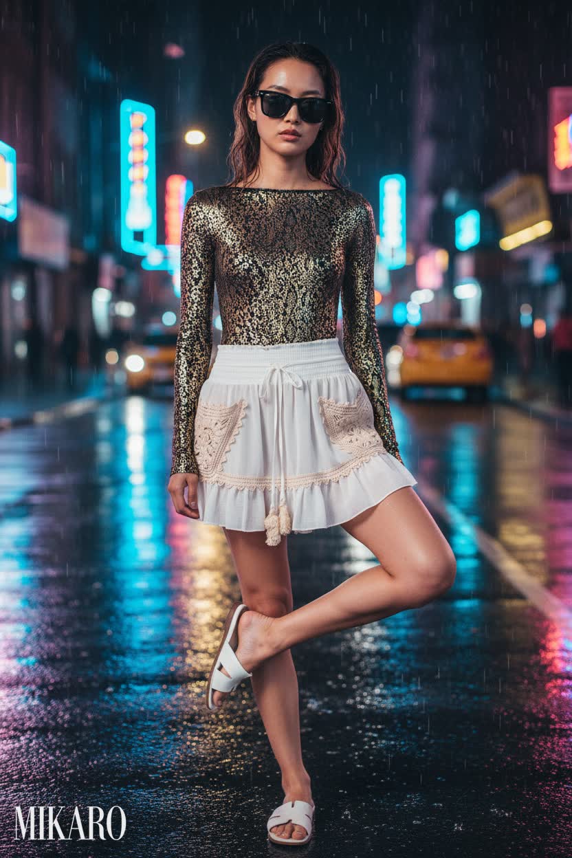 Snake Print Bodysuit & Ruffled Mini Skirt Ensemble
