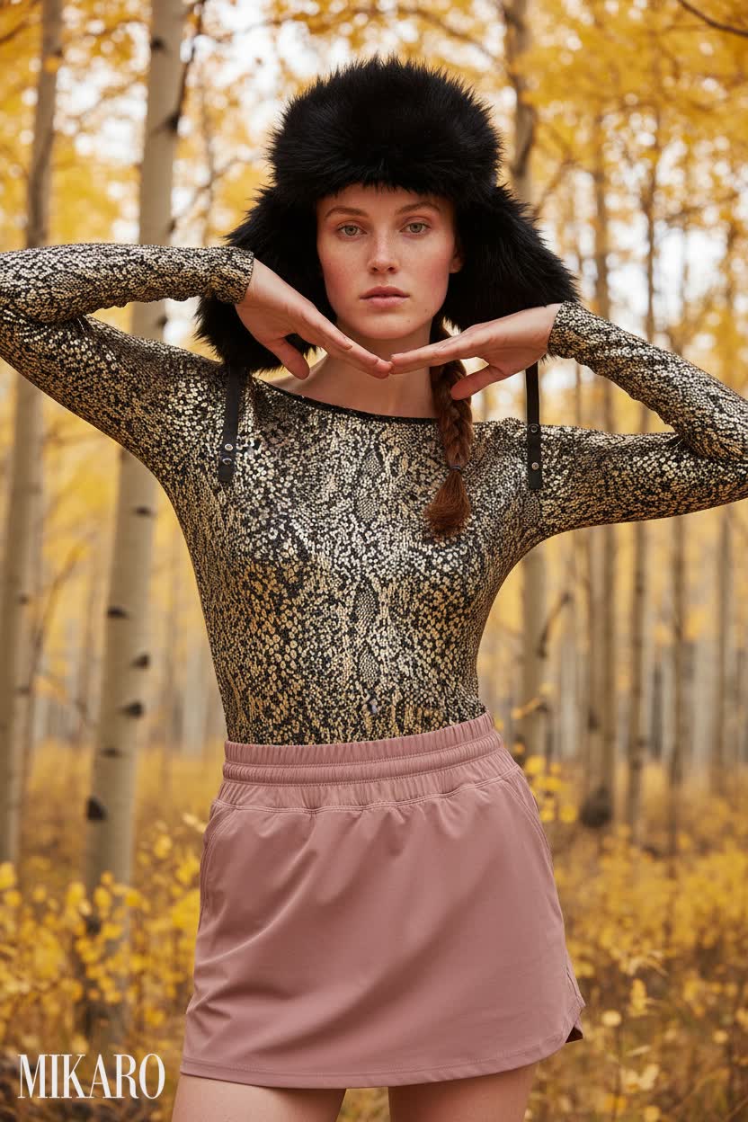 Snake Print Bodysuit & Sangria Skirt with Faux Fur Hat
