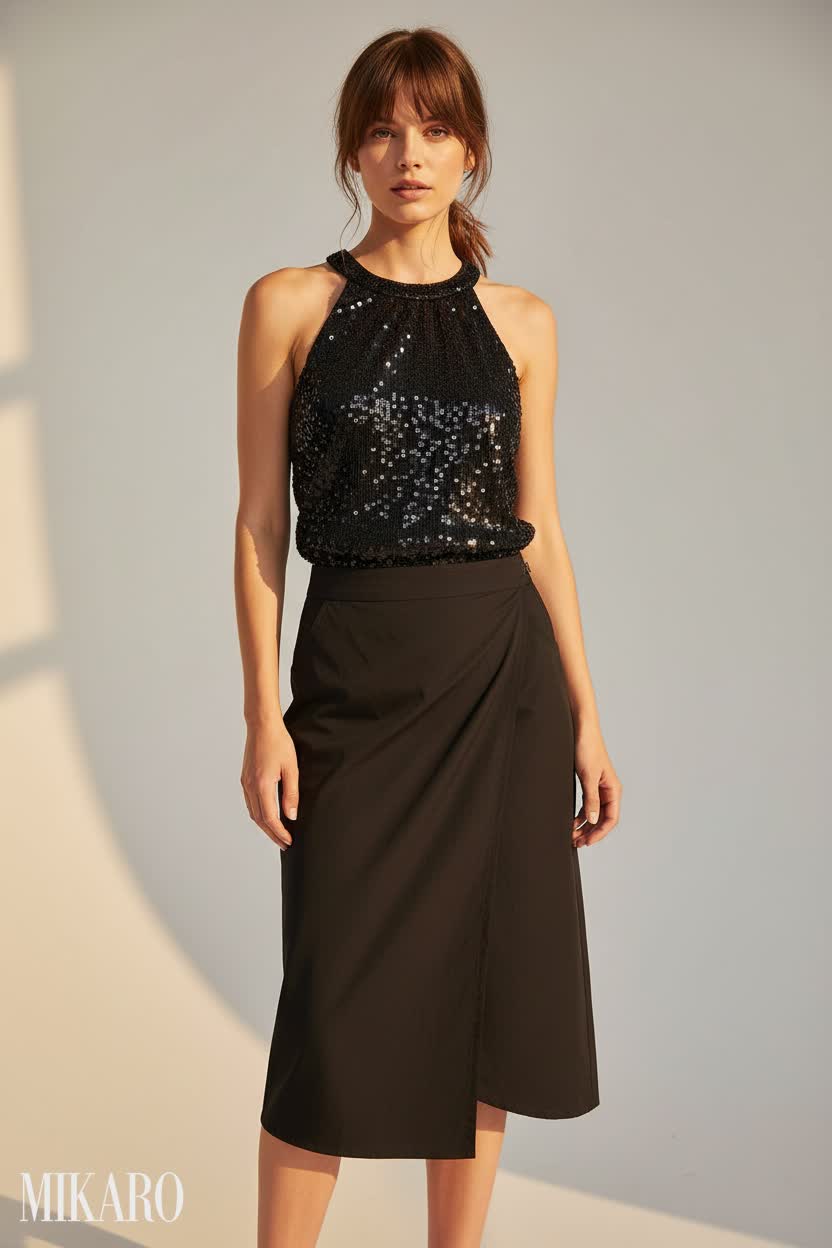 Sparkling Halter Top with Chic Wrap Skirt