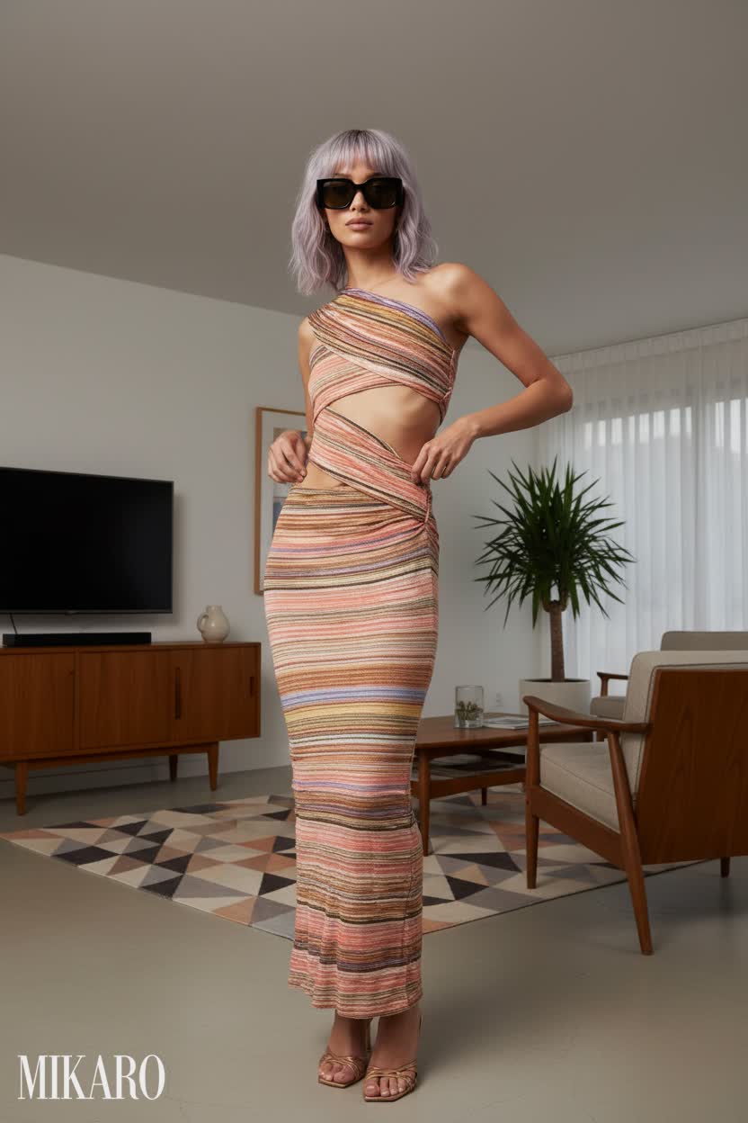 Striped Knit Dress with Bold Sunglasses