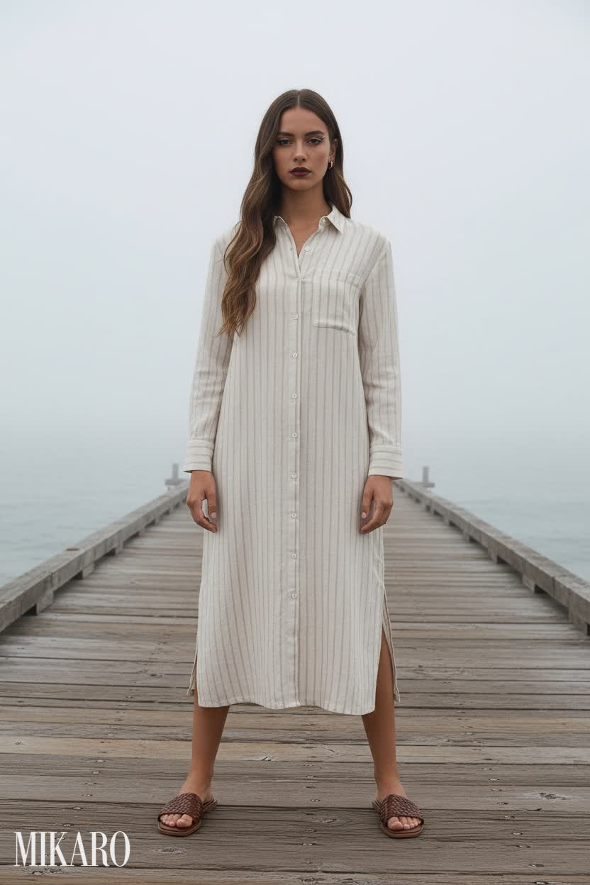 Striped Shirtdress on Foggy Pier