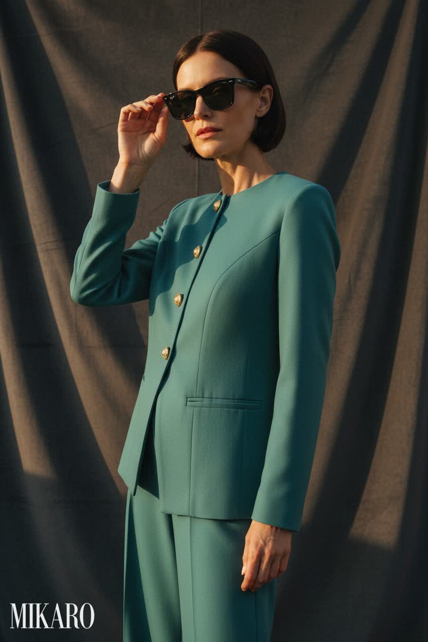 Teal Power Suit with Classic Shades