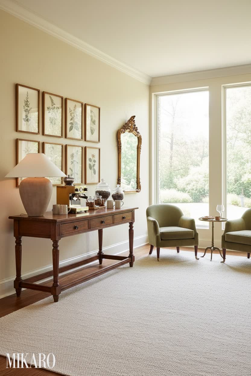 Traditional: Elegant Coffee Station with Botanical Charm and Natural Light