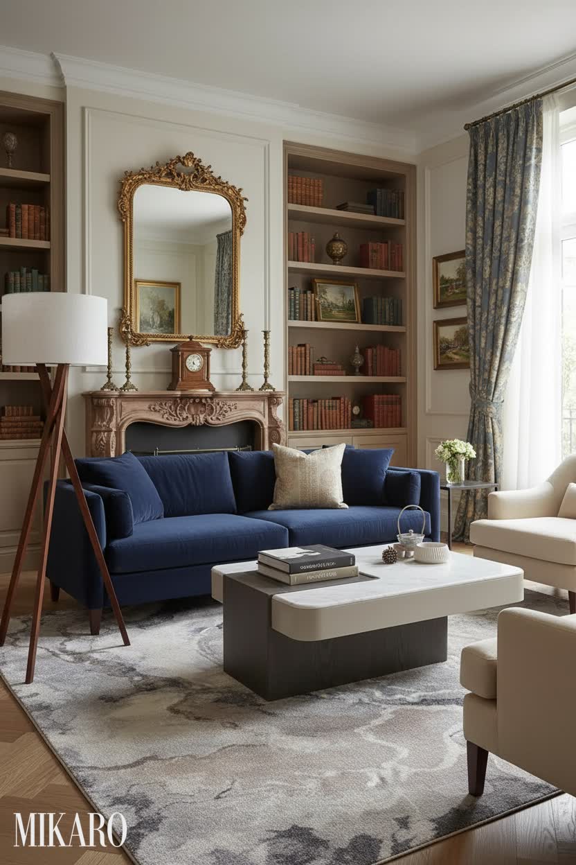 Traditional: Elegant Greige & Walnut Textures in Living Room