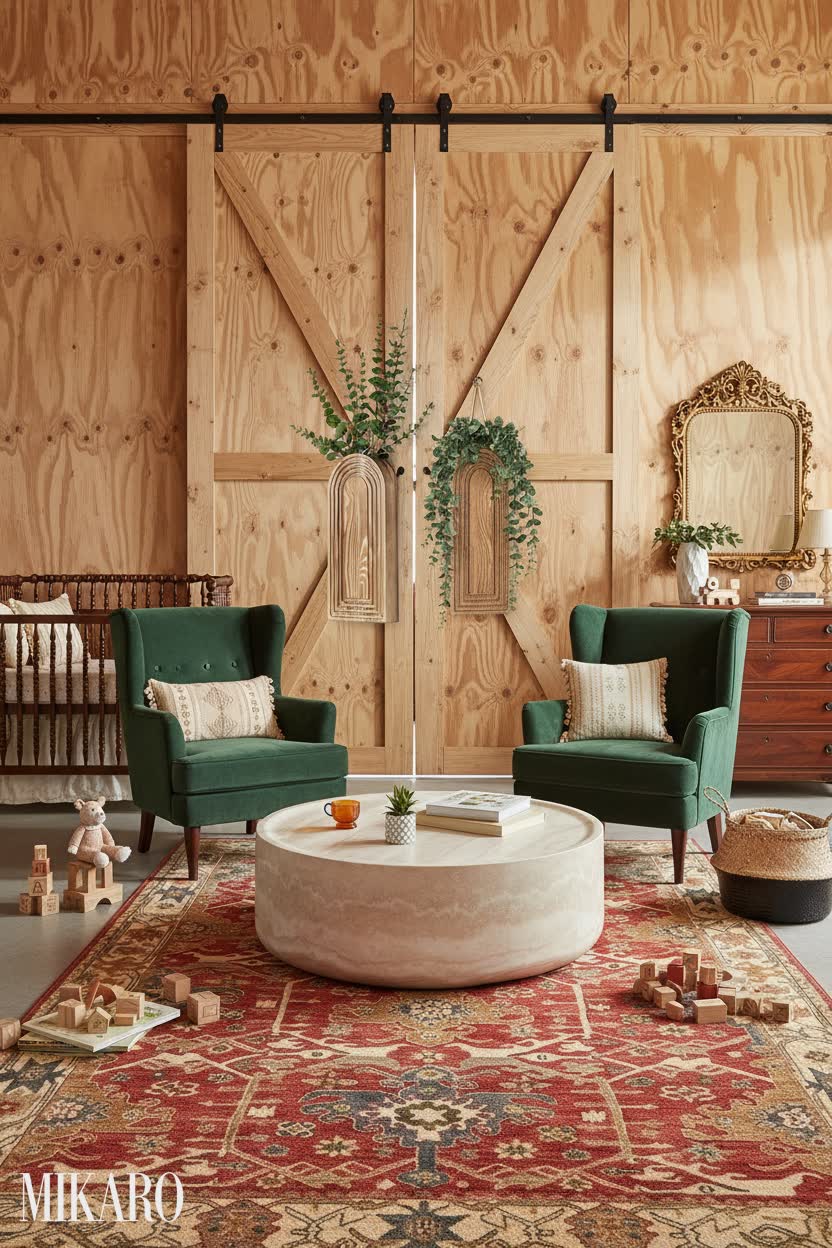 Traditional Nursery: Plywood Walls & Vintage Charm