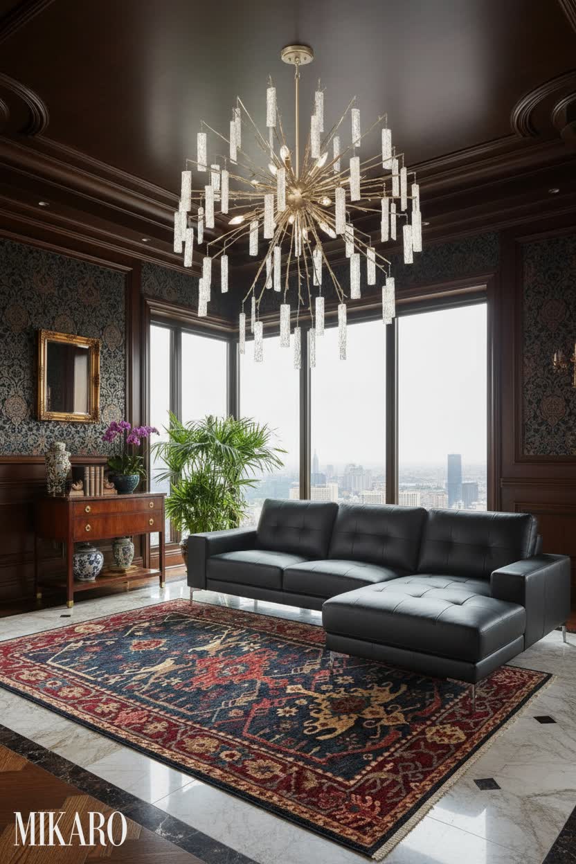 Traditional: Penthouse Utility Room with Modern Glam Chandelier