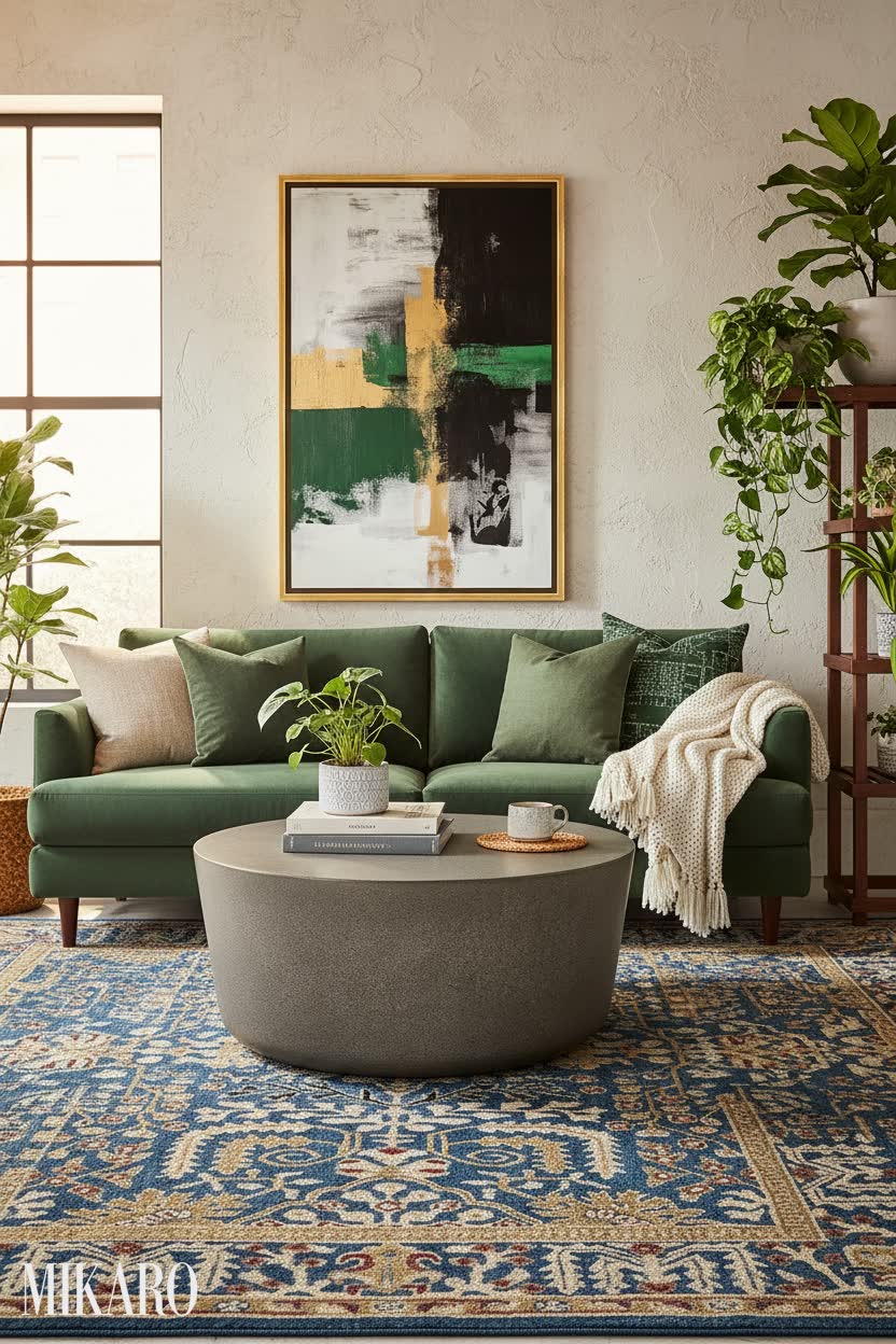 Urban Jungle Living Room: Green & Gold Decor Ideas