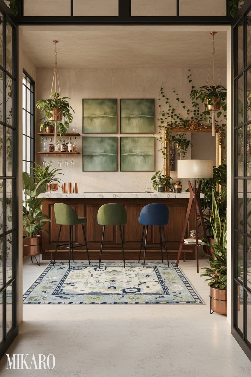 Urban Jungle: Lush Home Bar Oasis with Botanical Charm