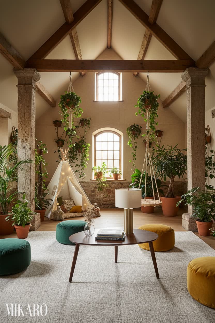 Urban Jungle Playroom: Rustic Charm Meets Lush Greenery in a Rural Conversion