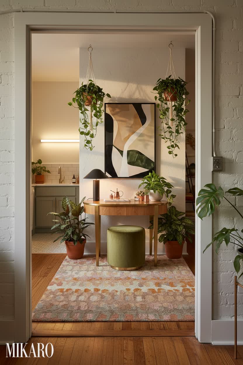 Urban Jungle: Serene Vanity Nook in a Studio Apartment