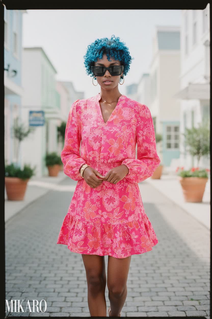 Vibrant Floral Dress with Versace Sunglasses