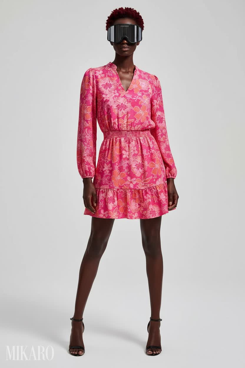 Vibrant Studio Fashion: Floral Dress & Performance Goggles