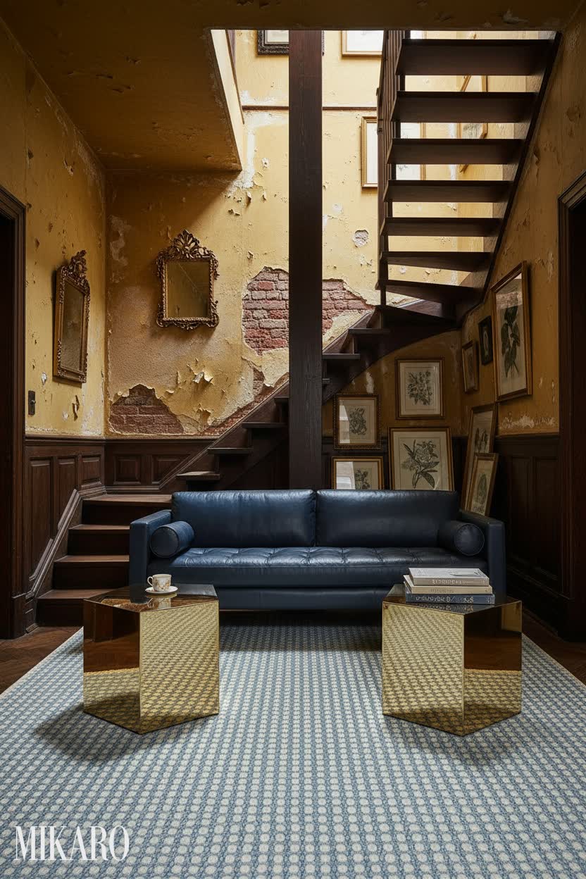 Vintage: Under-Stairs Lounge with Modern Gold Accents