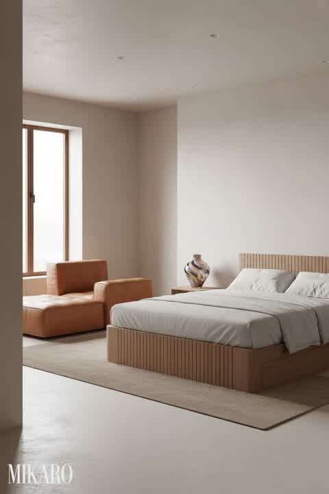 Wabi-Sabi Bedroom & Lounge: Serene Retreat with Natural Textures & Modular Comfort