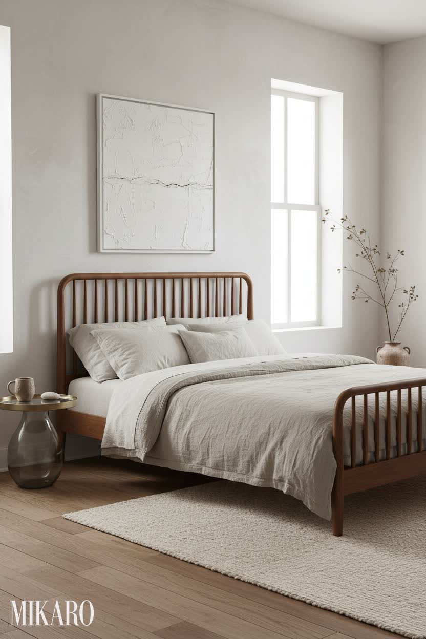 Wabi-Sabi Bedroom Oasis: Serene Imperfections & Natural Harmony with Storkcraft & Textured Art