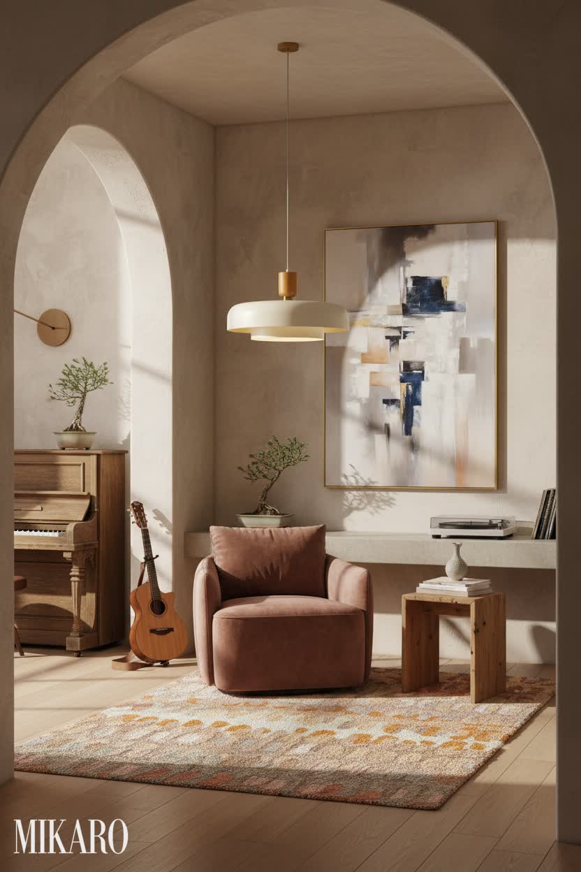 Wabi-Sabi: Cozy Arches & Golden Hour Glow in a Music Room