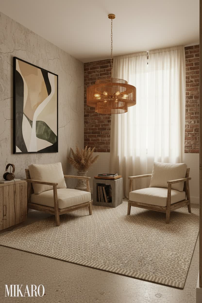Wabi-Sabi: Cozy Listening Room in a Student Dorm with Natural Textures