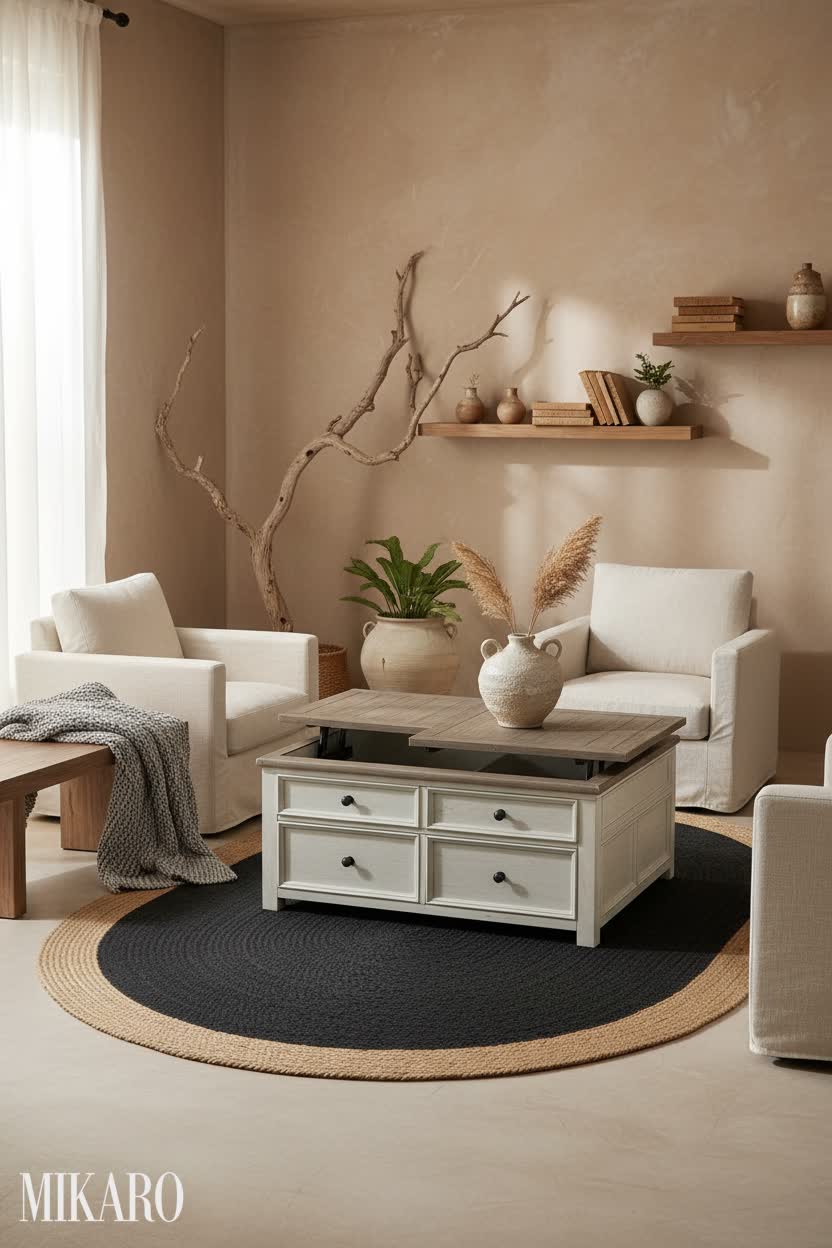Wabi-Sabi: Earthy Textures & Functional Coffee Table Living Room