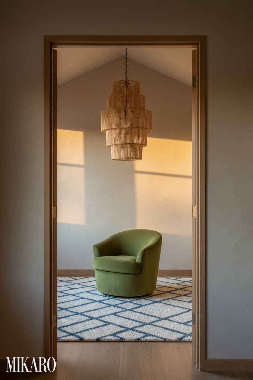 Wabi-Sabi: Golden Hour Serenity in a High-Ceiling Reading Nook