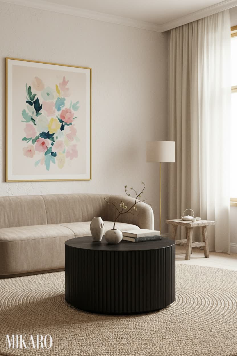 Wabi-Sabi Living Room: Fluted Velvet Textures